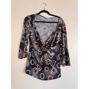Laura Max Multicolor Abstract Cowl Neck Knit Top XL Y2K 90's Minimalist Casual